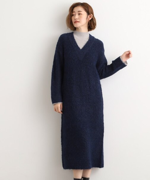 一枚でレイヤードコーデ完成！ブークレーニットワンピース