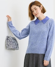 異素材ビッグカラーニット