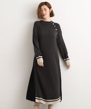 【選べる着丈】配色サイドプリーツニットワンピース