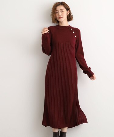 【選べる着丈】配色サイドプリーツニットワンピース