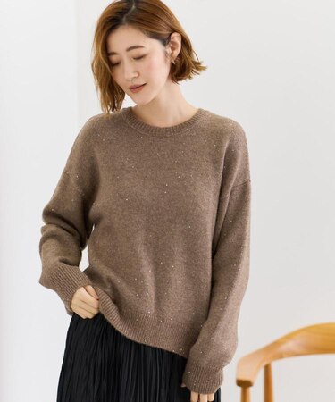 華やぎ冬ニット　ミニスパンコールフェザーニット
