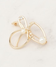 パール調ビジューメタルアートブローチ