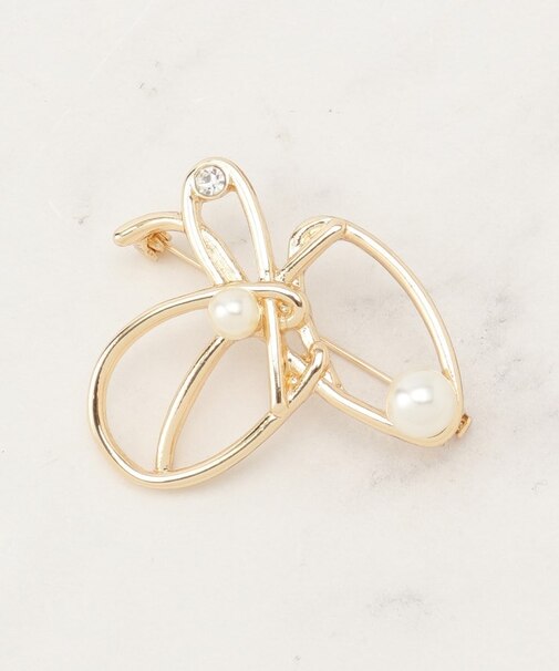 パール調ビジューメタルアートブローチ