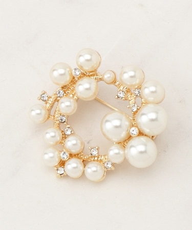 ラウンドパール調ブローチ