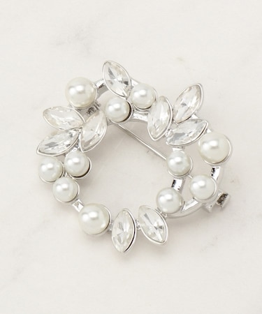 リーフビジューパール調ブローチ