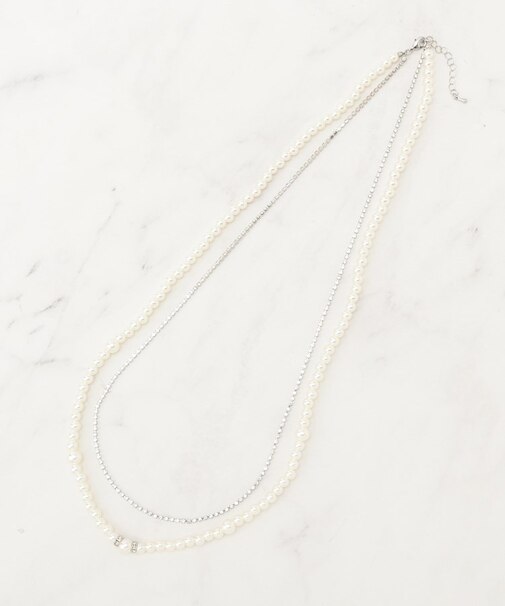 パール調ダイヤレーン2連ネックレス