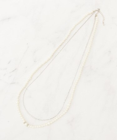 パール調ダイヤレーン2連ネックレス