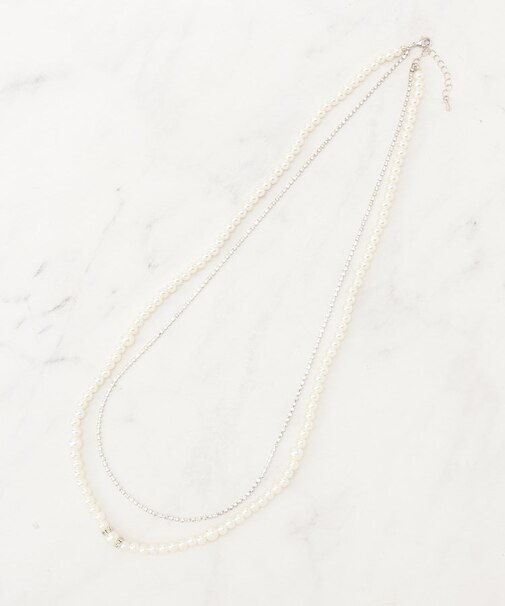 パール調ダイヤレーン2連ネックレス