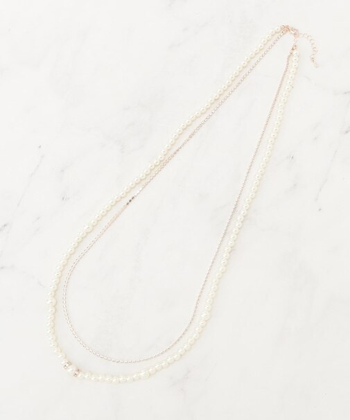 パール調ダイヤレーン2連ネックレス