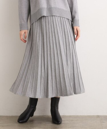 【SETUP可能】冬から春まで軽やかに　ラメラインニットプリーツスカート