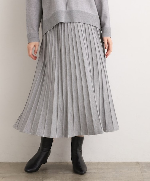【SETUP可能】冬から春まで軽やかに　ラメラインニットプリーツスカート