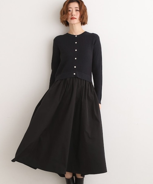 ケーブルニットドッキングワンピース