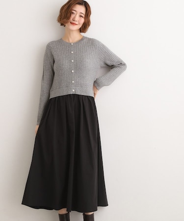 ケーブルニットドッキングワンピース