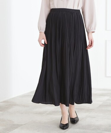 【選べる着丈/ウエストゴム】ヴィンテージサテンプリーツスカート【手洗いOK】