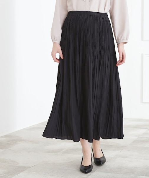 【選べる着丈/ウエストゴム】ヴィンテージサテンプリーツスカート【手洗いOK】