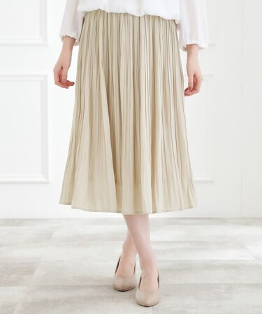 【選べる着丈/ウエストゴム】ヴィンテージサテンプリーツスカート【手洗いOK】
