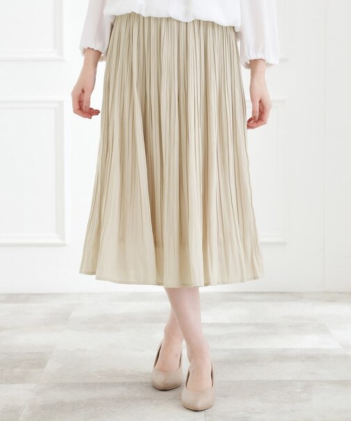 【選べる着丈/ウエストゴム】ヴィンテージサテンプリーツスカート【手洗いOK】