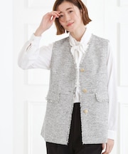 【手洗いOK】ツイードペプラムジレ