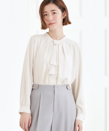 【マシンウォッシュ/防シワ/UVカット】ボウタイブラウス【マルチWAY】