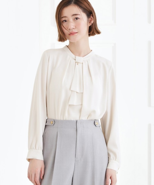 【マシンウォッシュ/防シワ/UVカット】ボウタイブラウス【マルチWAY】