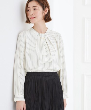 【マシンウォッシュ/防シワ/UVカット】ボウタイブラウス【マルチWAY】