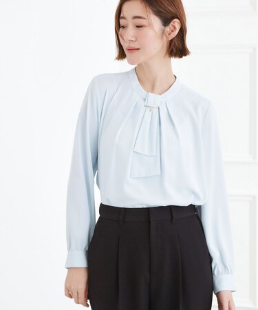 【マシンウォッシュ/防シワ/UVカット】ボウタイブラウス【マルチWAY】