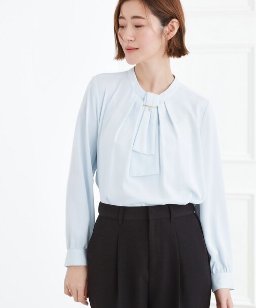 【マシンウォッシュ/防シワ/UVカット】ボウタイブラウス【マルチWAY】