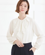 【手洗いOK】フロントラッフルフリルブラウス