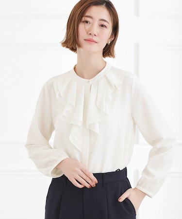 【手洗いOK】フロントラッフルフリルブラウス