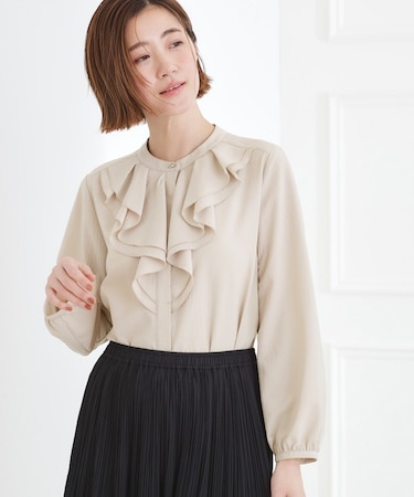【手洗いOK】フロントラッフルフリルブラウス