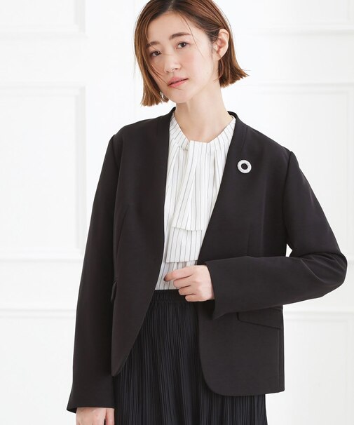 【マシンウォッシュ／防シワ】Wクロスノーカラージャケット