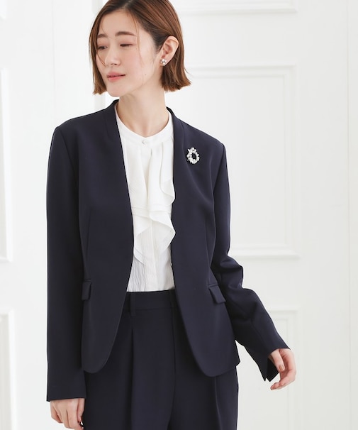 【マシンウォッシュ／防シワ】Wクロスノーカラージャケット