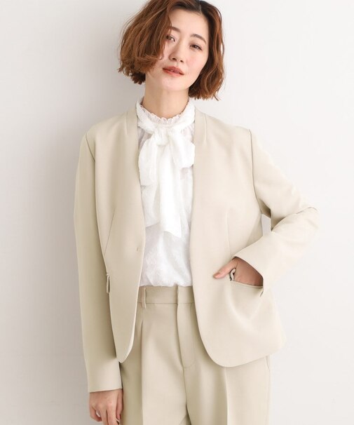 【マシンウォッシュ／防シワ】Wクロスノーカラージャケット