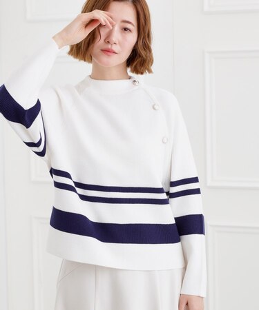 ラグランスリーブ肩釦ニット