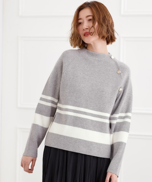 ラグランスリーブ肩釦ニット