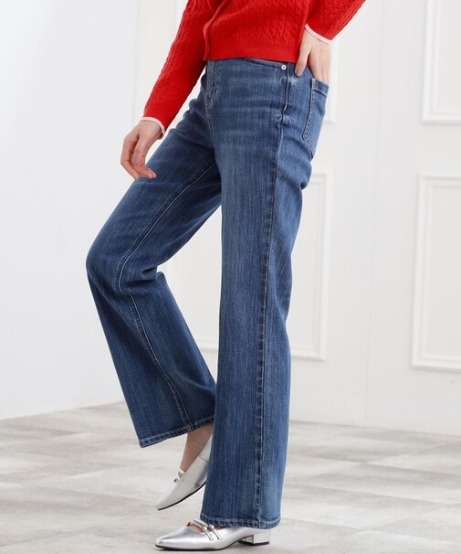 【選べる着丈】美シルエットデニムソフトフレアーパンツ