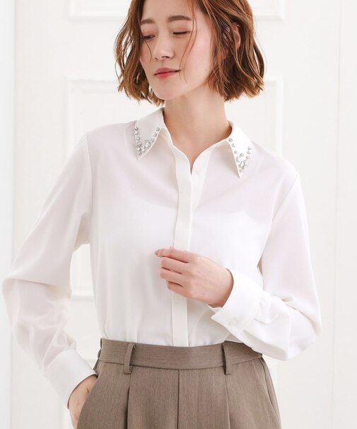 ビジューカラー とろみシャツ