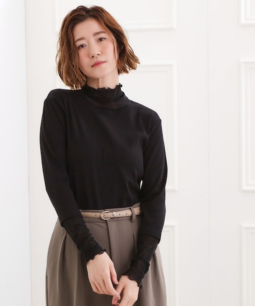シアー切替ハイネックプルオーバー