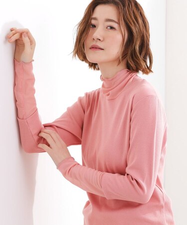 シアー切替ハイネックプルオーバー