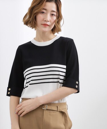 やわらかドライタッチ 袖メッシュ編みニット