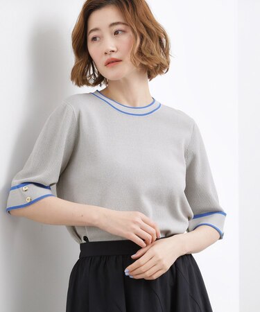 やわらかドライタッチ 袖メッシュ編みニット