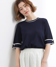 やわらかドライタッチ 袖メッシュ編みニット