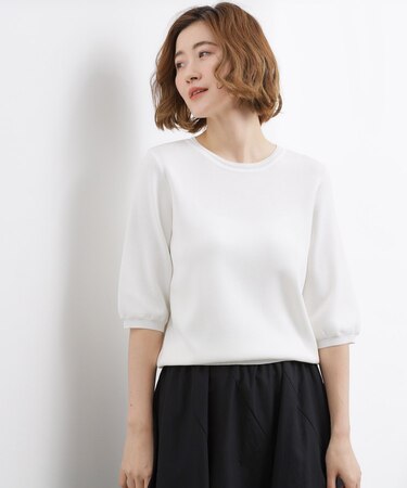 【シリーズ累計34万枚】やわらかドライタッチ 五分袖クルーネックニット