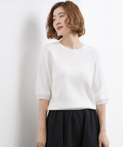 【シリーズ累計34万枚】やわらかドライタッチ 五分袖クルーネックニット