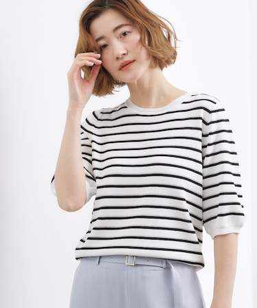 【シリーズ累計34万枚】やわらかドライタッチ 五分袖クルーネックニット