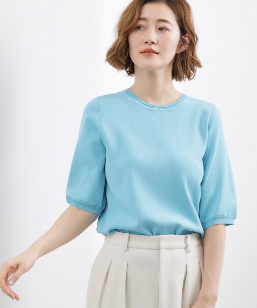 【シリーズ累計34万枚】やわらかドライタッチ 五分袖クルーネックニット