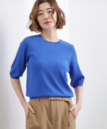 新色入荷！【貴島明日香さん着用・シリーズ累計34万枚】やわらかドライタッチ 五分袖クルーネックニット