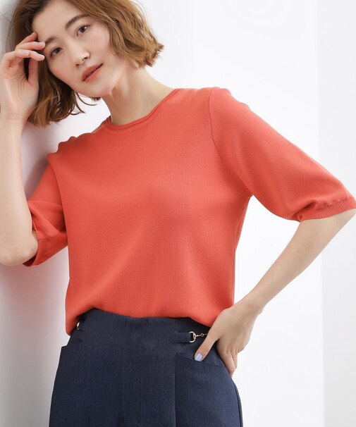 【シリーズ累計34万枚】やわらかドライタッチ 五分袖クルーネックニット