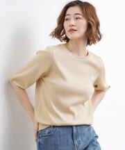 【シリーズ累計34万枚】やわらかドライタッチ 五分袖クルーネックニット