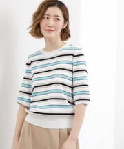 【シリーズ累計34万枚】やわらかドライタッチ 五分袖クルーネックニット